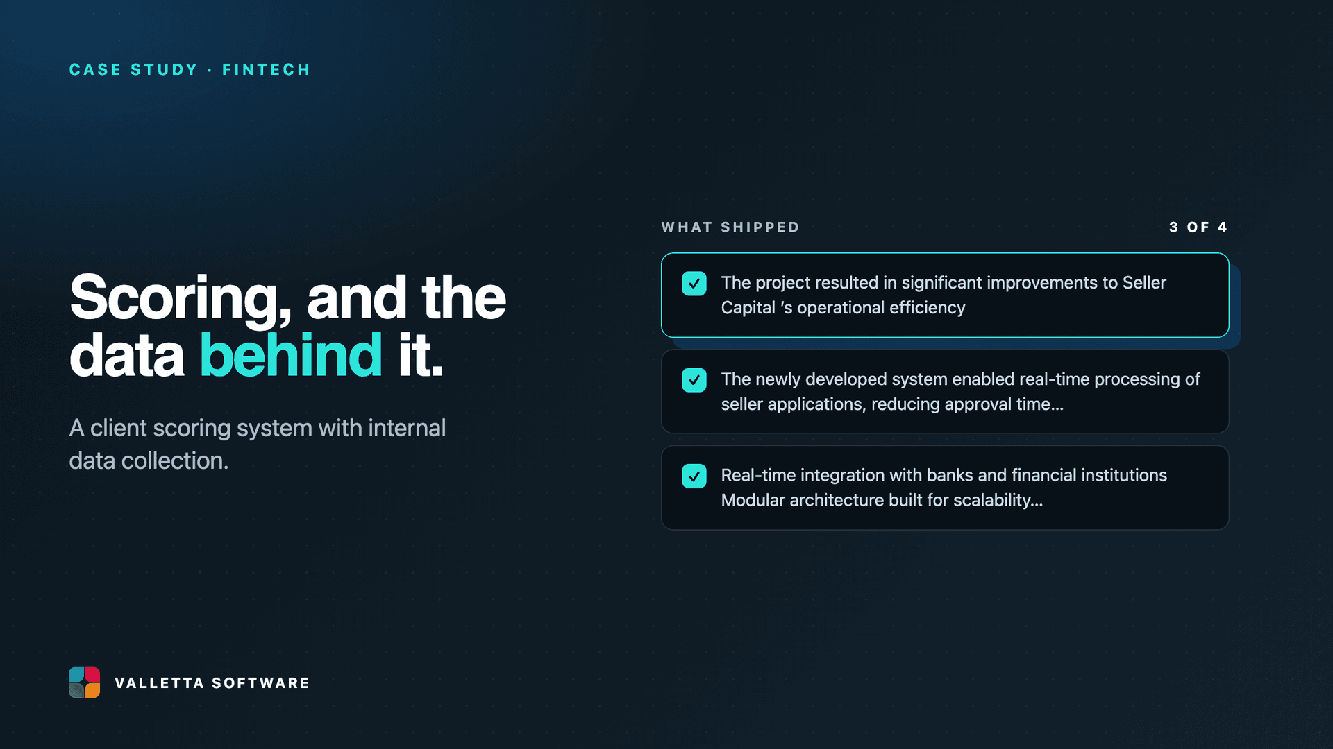 Client Scoring System and Internal Data Collection for Seller Capital